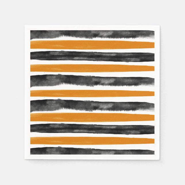 Black & Orange Halloween Watercolor Stripes Napkin (Front)