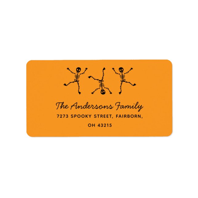 Black & Orange Hand Drawn Skeleton Halloween  Label (Front)