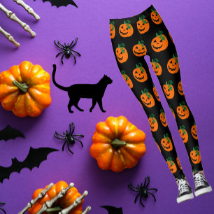 Black Orange Happy Jack O Lantern Leggings