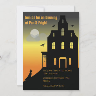 Black & Orange Haunted House Halloween Party Invitation