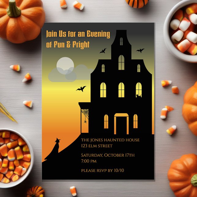 Black & Orange Haunted House Halloween Party Invitation (Creator Uploaded)
