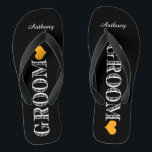 Black/Orange Heart Groom's Jandals<br><div class="desc">Fun,  custom wedding flip flops</div>