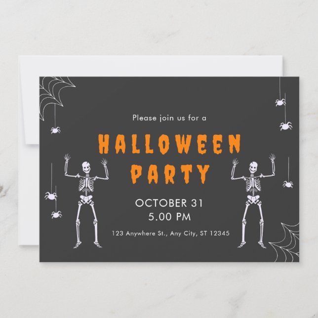Black Orange Illustrated Halloween Invitation (Front)