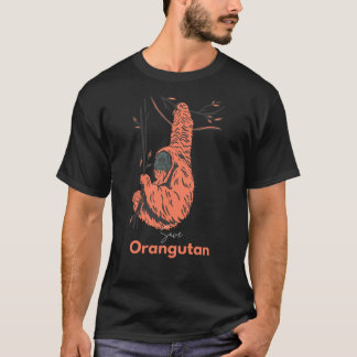 Black Orange Illustrated Save Orangutan  T-Shirt