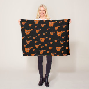 Black & Orange Kitty Pattern Fleece Blanket