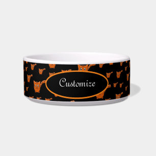 Black & Orange Kitty Pattern Pet Bowl