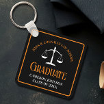 Black Orange Law School Graduation Keepsake Key Ring<br><div class="desc">This modern black and orange custom law school graduation keychain features classy typography for a class of 2024 graduate. Customise with your graduating year under the white scales of justice for a great personalised lawyer or attorney gift.</div>