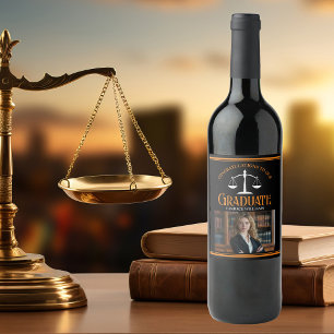 Black Orange Law School Photo Graduation Party Wine Label