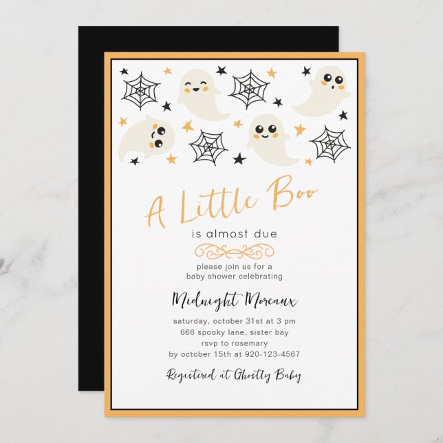 Black Orange Little Boo Halloween Baby Shower  Invitation (Front/Back)