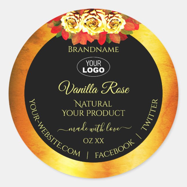 Black Orange Marble Product Labels Roses with Logo (Front)