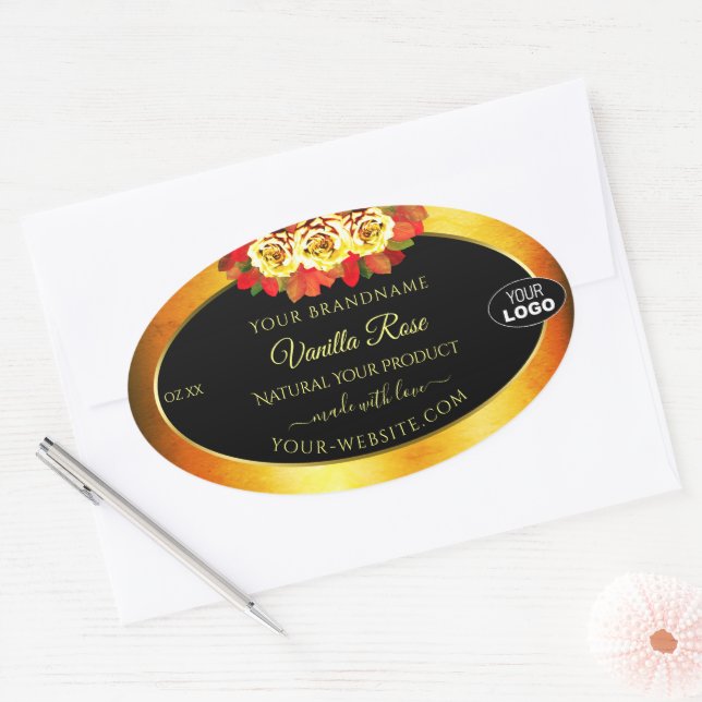 Black Orange Marble Product Labels Roses with Logo (Envelope)