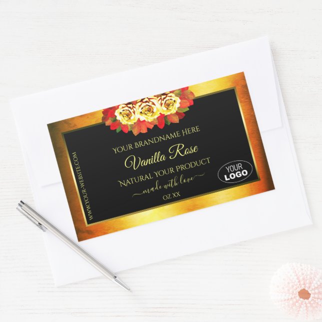 Black Orange Marble Product Labels Roses with Logo (Envelope)