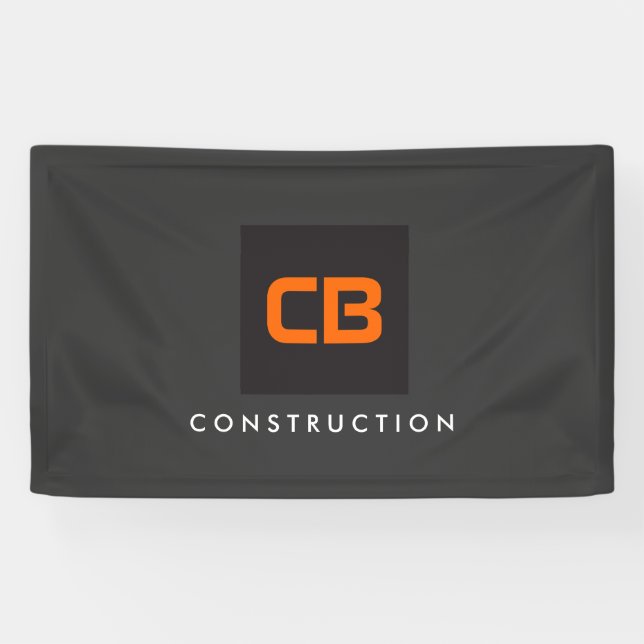 Black/Orange Monogram Construction, Contractors Banner (Horizontal)