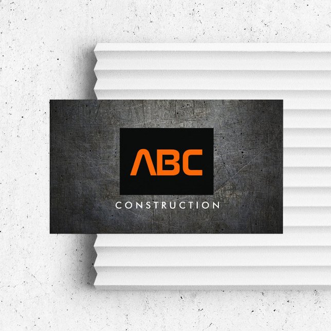 Black/Orange Monogram Grunge Metal Construction II Business Card (Creator Uploaded)