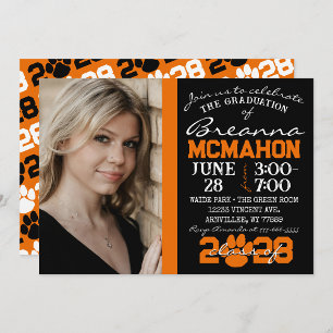 Black & Orange Paw Graduation Photo Invitation