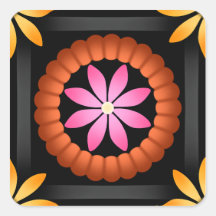 Black orange pink festive flower mandala