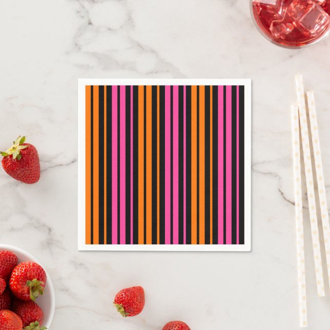 Black Orange Pink Vertical Stripes Design   Napkin (Insitu)