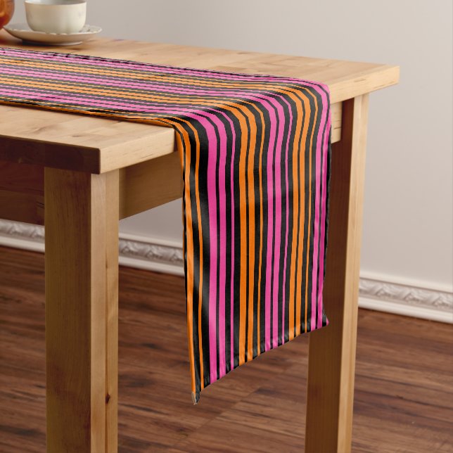 Black Orange Pink Vertical Stripes Design   Short Table Runner (In Situ)