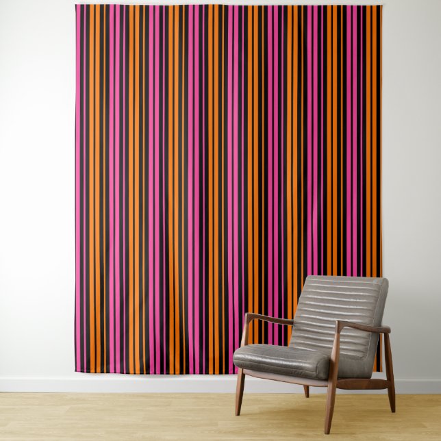 Black Orange Pink Vertical Stripes Design   Tapestry (In Situ)