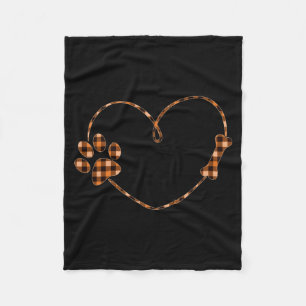 Black Orange Plaid Dog Paw Heart Bone Halloween Fleece Blanket