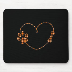 Black Orange Plaid Dog Paw Heart Bone Halloween Mouse Pad