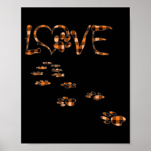 Black Orange Plaid Dog Paw Love Tracks Halloween Poster