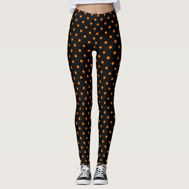 Black & Orange Polka Dots Leggings (Front)