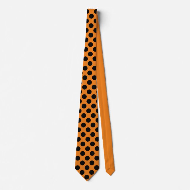 Black Orange Polka Dots Pattern Tie (Front)