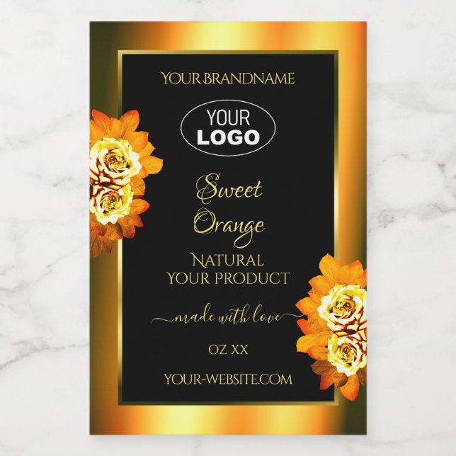 Black Orange Product Labels Blooming Roses Logo (Single Label)
