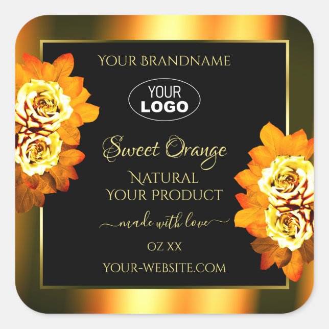 Black Orange Product Labels Blooming Roses Logo (Front)