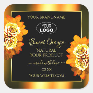 Black Orange Product Labels Blooming Roses Logo