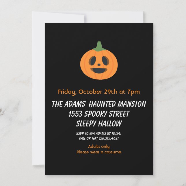 Black Orange Pumpkin Halloween Party Invitation (Back)