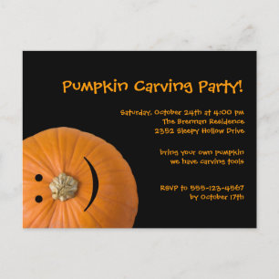 Black orange pumpkin Halloween party invitation Postcard