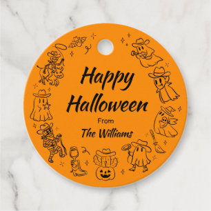 Black & Orange Quirky Hand Drawn Spooky Halloween Favour Tags