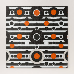 Black Orange Retro Circle Stripe Jigsaw Puzzle