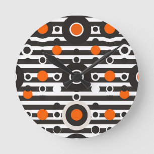 Black Orange Retro Circle Stripe Round Clock