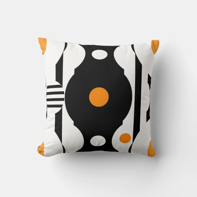 Black Orange Retro Mod Geometric Cushion (Front)