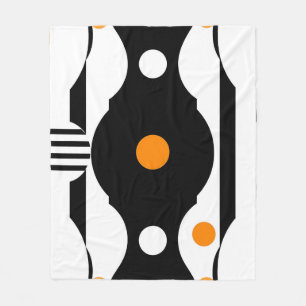 Black Orange Retro Mod Geometric Fleece Blanket