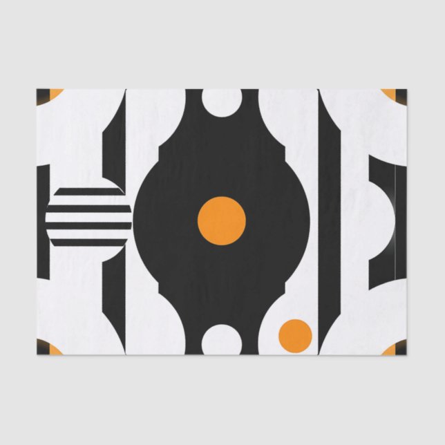 Black Orange Retro Mod Geometric Tissue Paper (Front)
