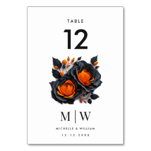 Black Orange Roses Gothic Wedding Party Table Number