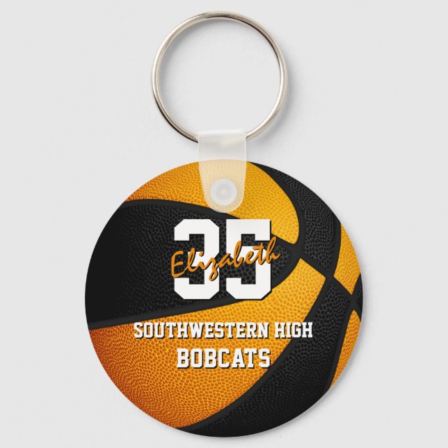 black orange school basketball team colours key ring (Front)
