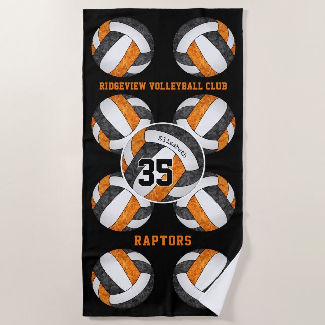 black orange school club colours girly volleyballs beach towel (Front)
