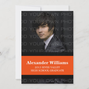 Black/Orange School Colour Stripes Grad Invite