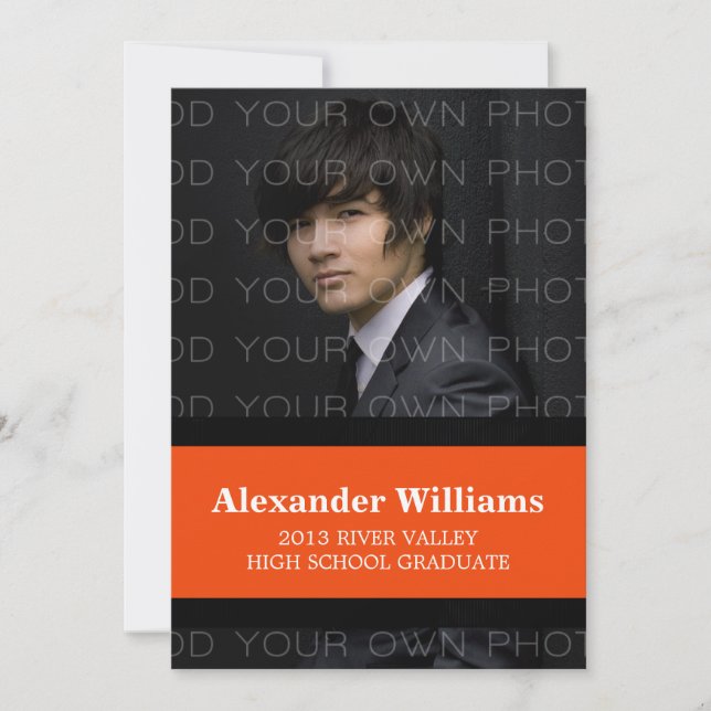 Black/Orange School Colour Stripes Grad Invite (Front)