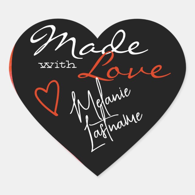 Black Orange Signature Script Made with Love Heart Sticker (Front)