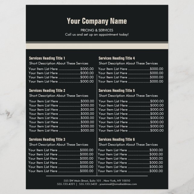 Black Orange Simple Border Price List 6 Flyer (Front)