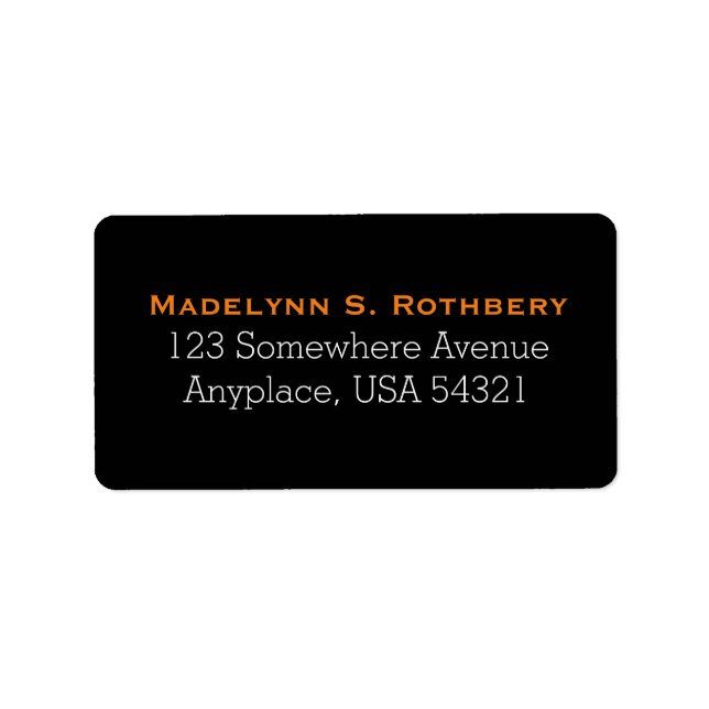 Black Orange Simple Plain Address Labels (Front)