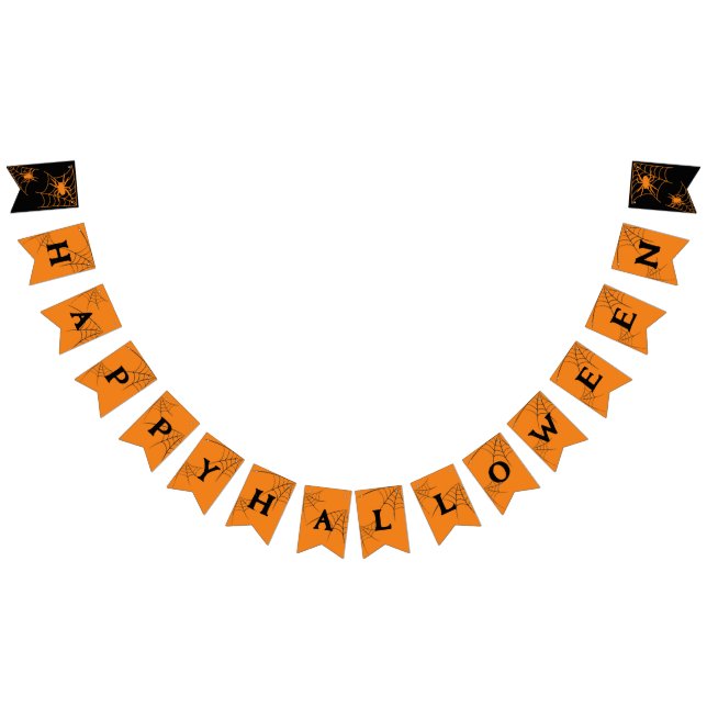 Black & Orange Spider Webs Happy Halloween Bunting (All)