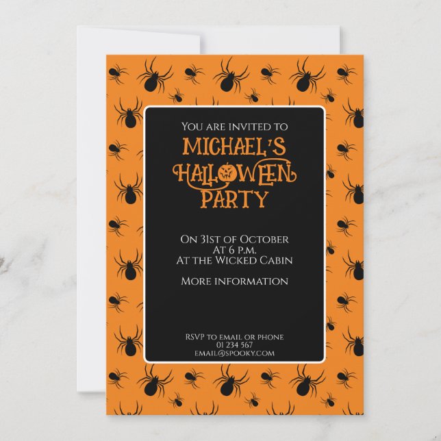 Black orange spiders Halloween party Custom Invitation (Front)