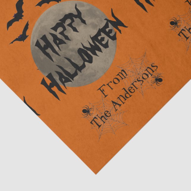 Black Orange Spooky Bats Pattern Halloween Tissue Paper (Detail)